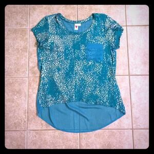 Turquoise & Metallic Silver Leopard Top